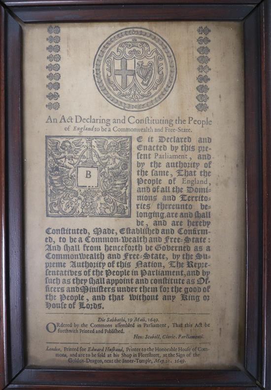 An Act of Parliament 1649, framed